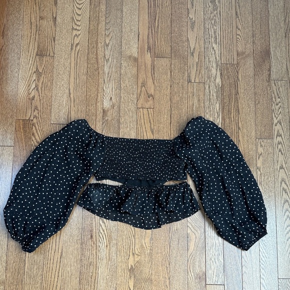 Reformation Black and White Polka Dot Off-Shoulder Blouse - Picture 2 of 5